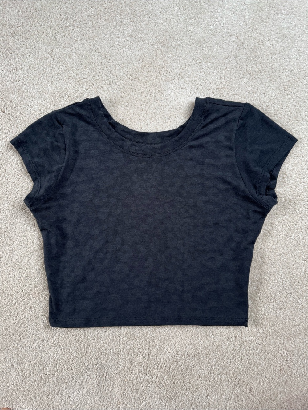 Bombshell Sportswear Black Cheetah Semi-Sheer Cropped Tee RARE